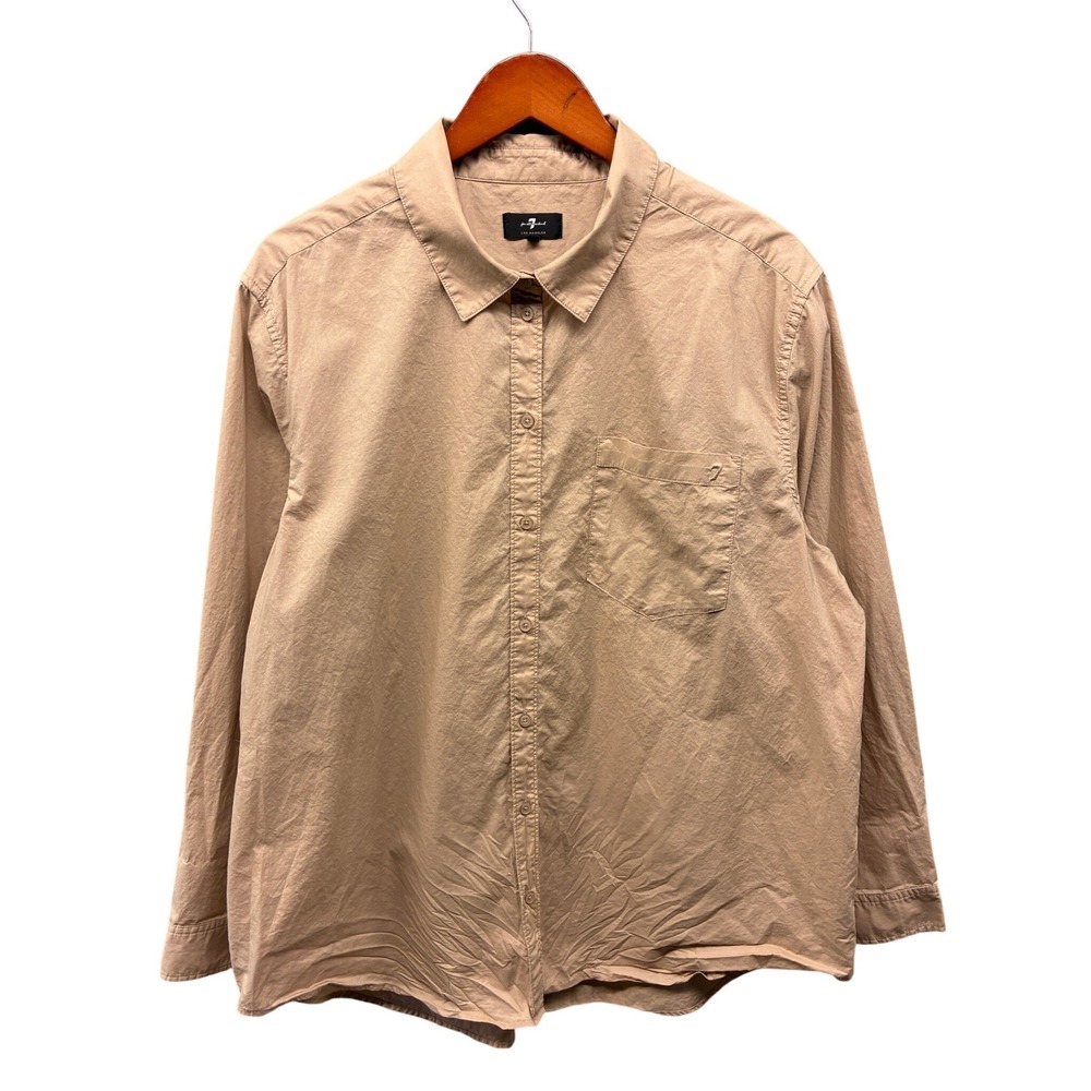 7 For All Mankind Cotton Button Down Shirt Men's XL Tan Collared Casual Classic